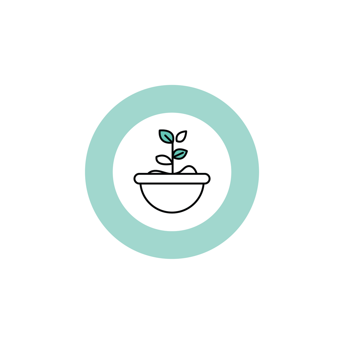 simple icon of a small plant in a round pot