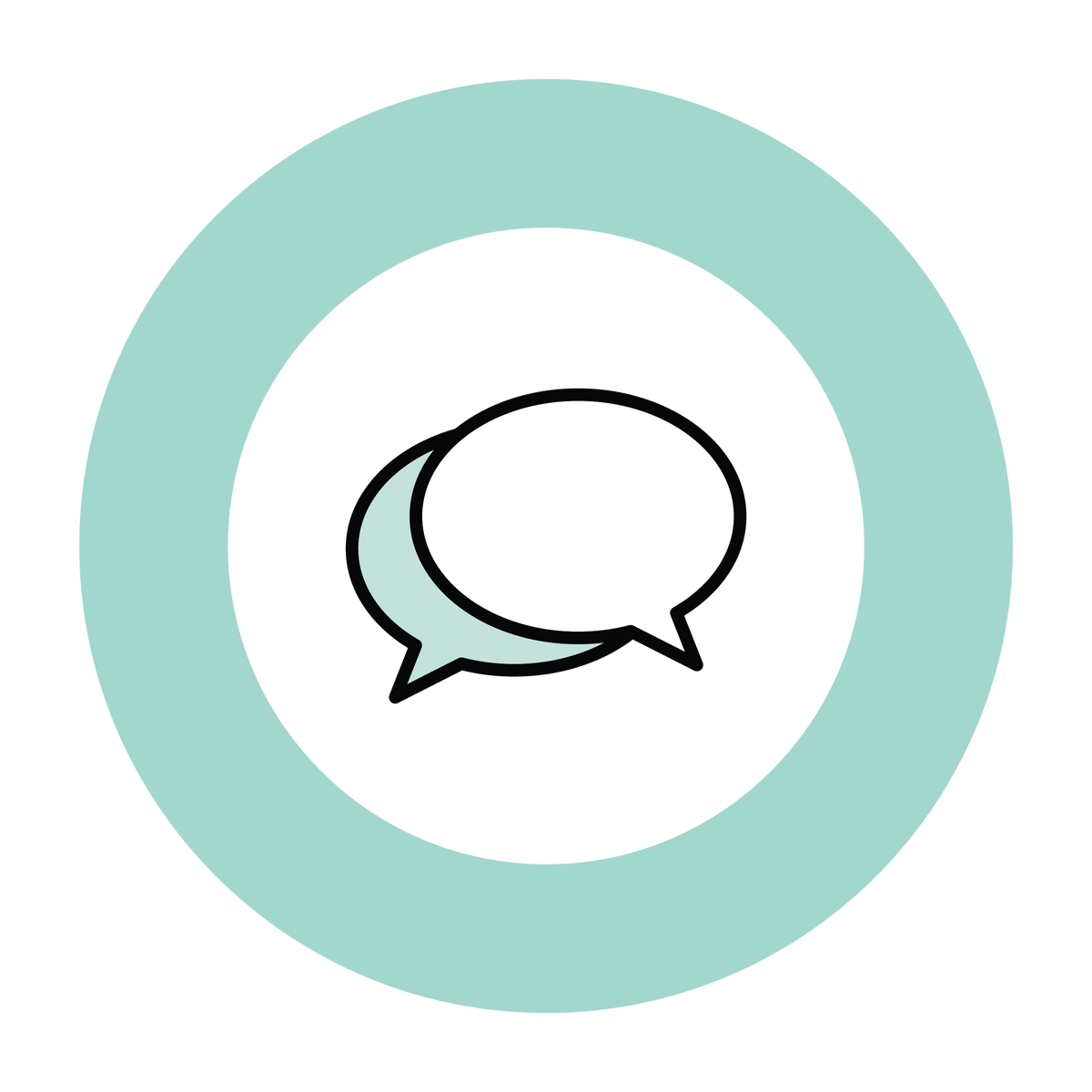illustrated message bubbles inside a teal circle