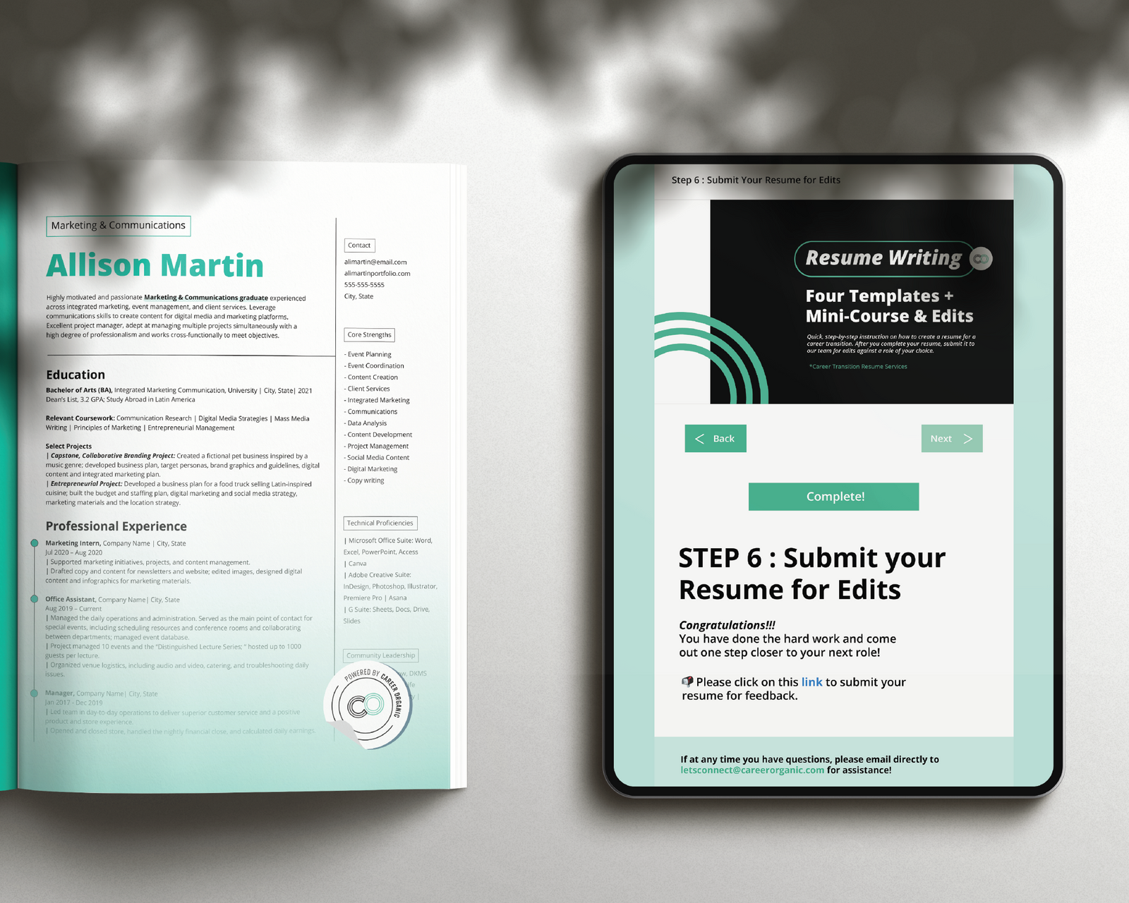 Early Career Resume and Resume process on a Ipad.