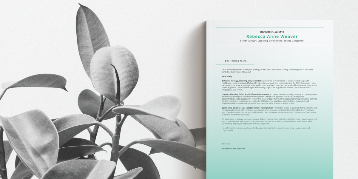 A plant background with a cover letter created by CareerOrganic.com