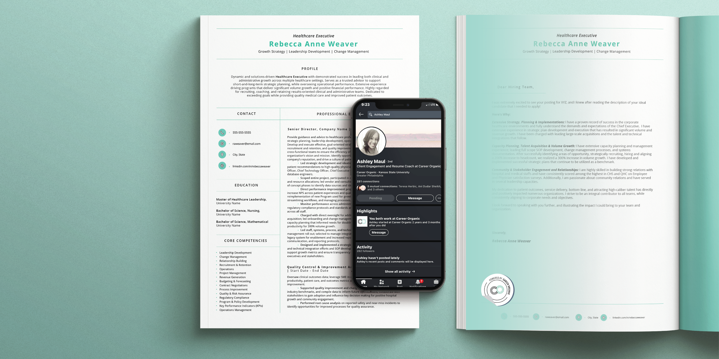 Resume, Cover letter & LinkedIn bundle on a green background.