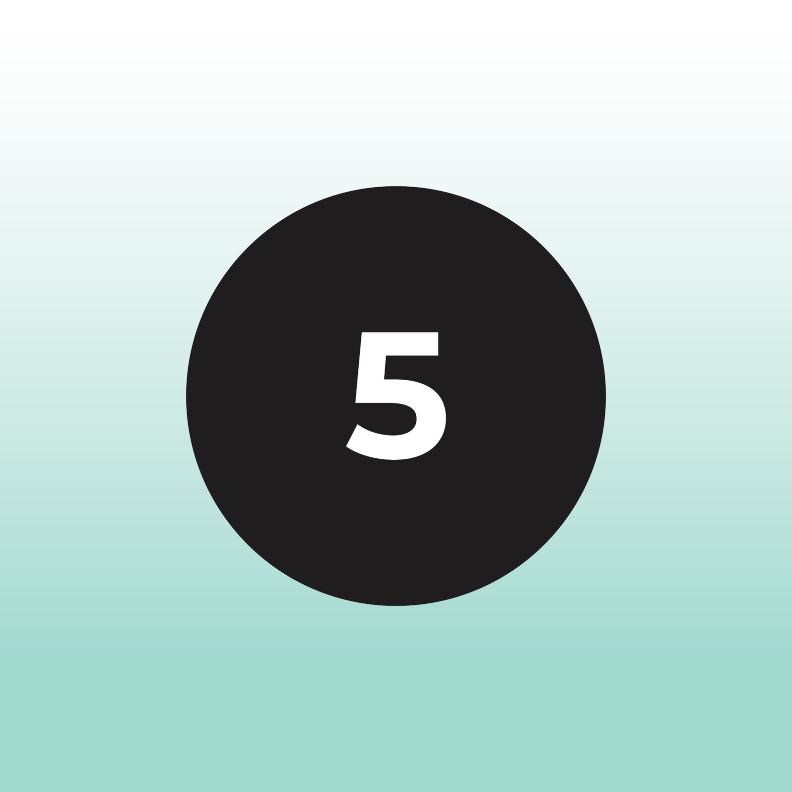 teal gradient background with a black circle and the number 5 in white in the center