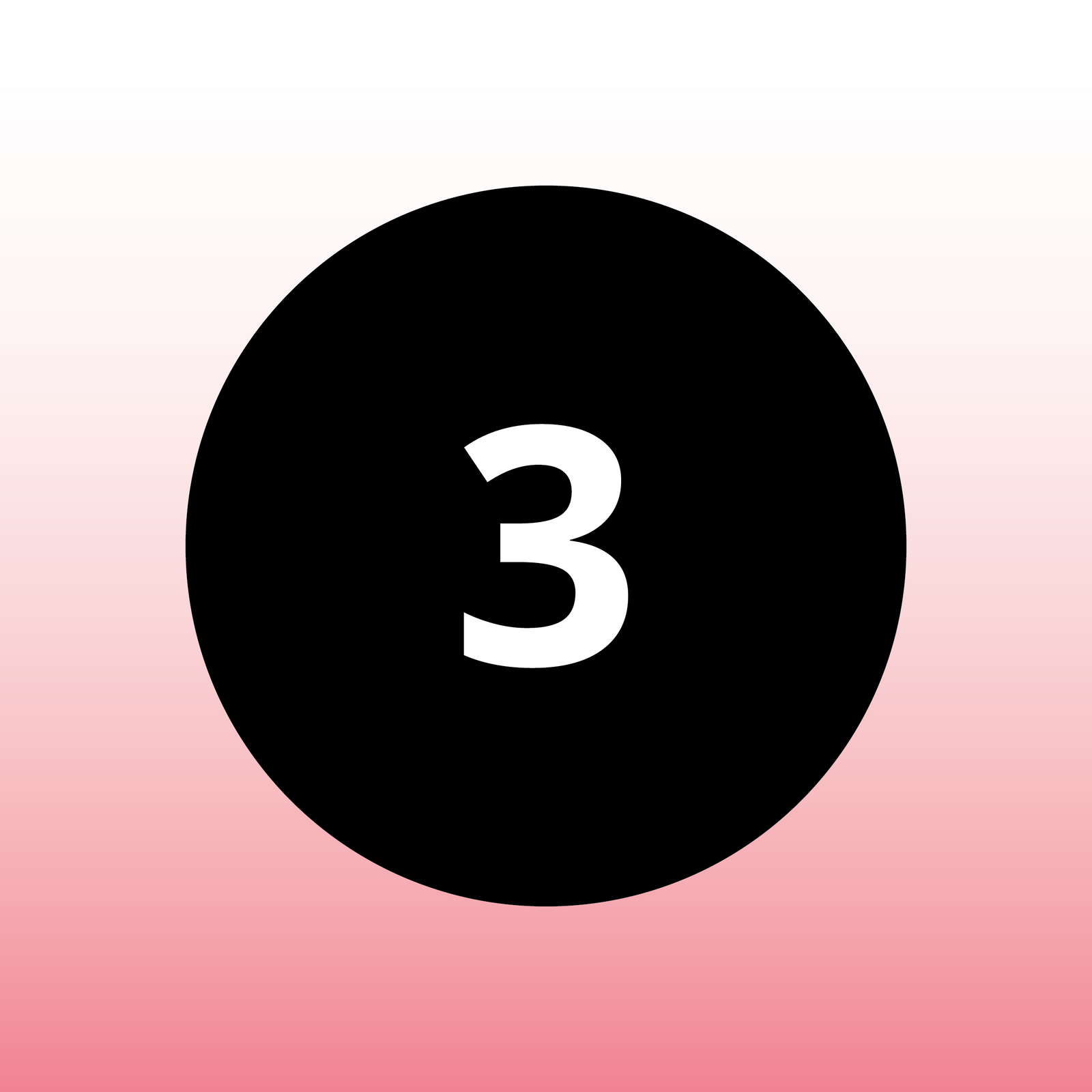 Number 3 with a black circle and a pink gradient.
