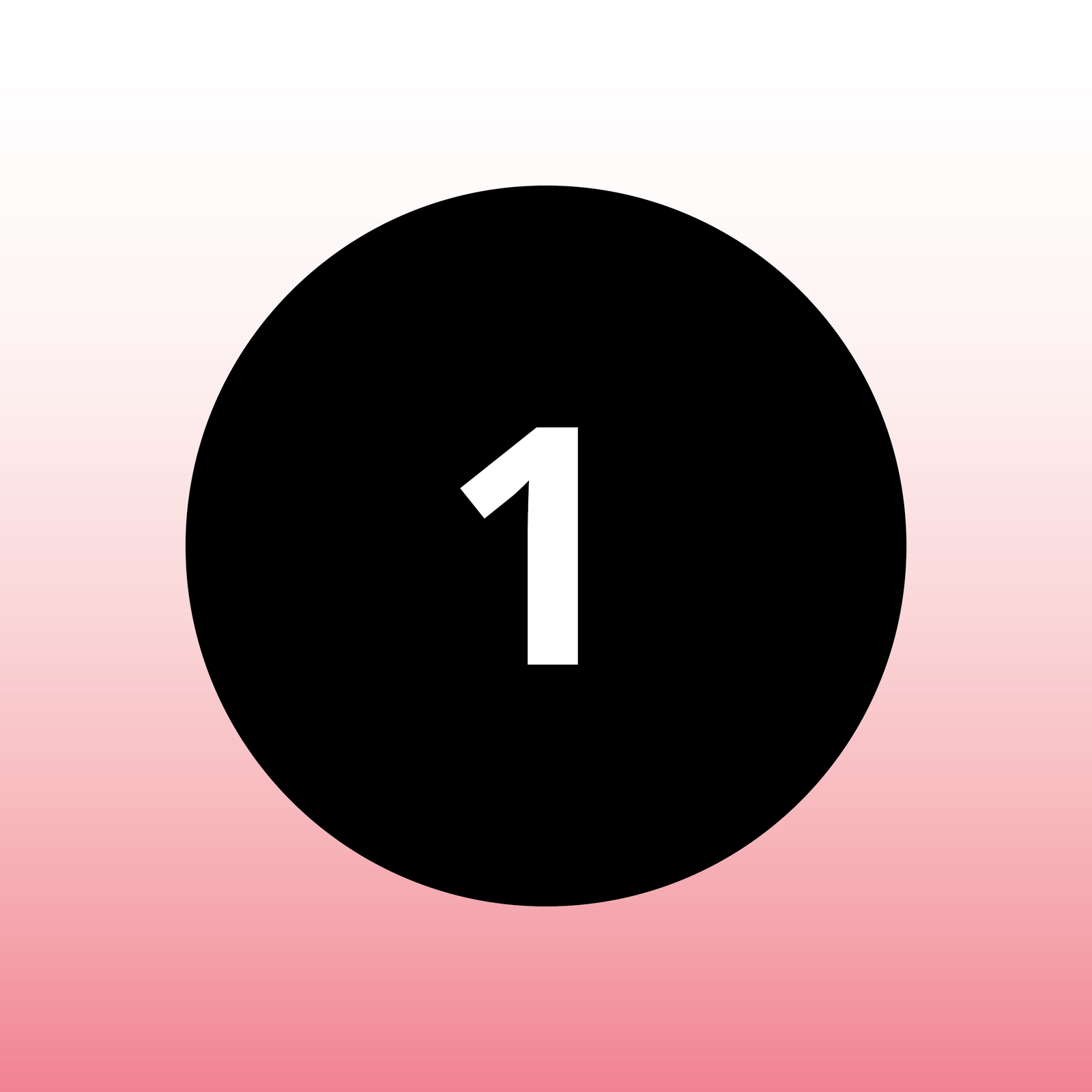 Number 1 with a black circle and a pink gradient.