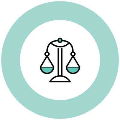 illustrated scale and weight icon surrounded by a teal circle
