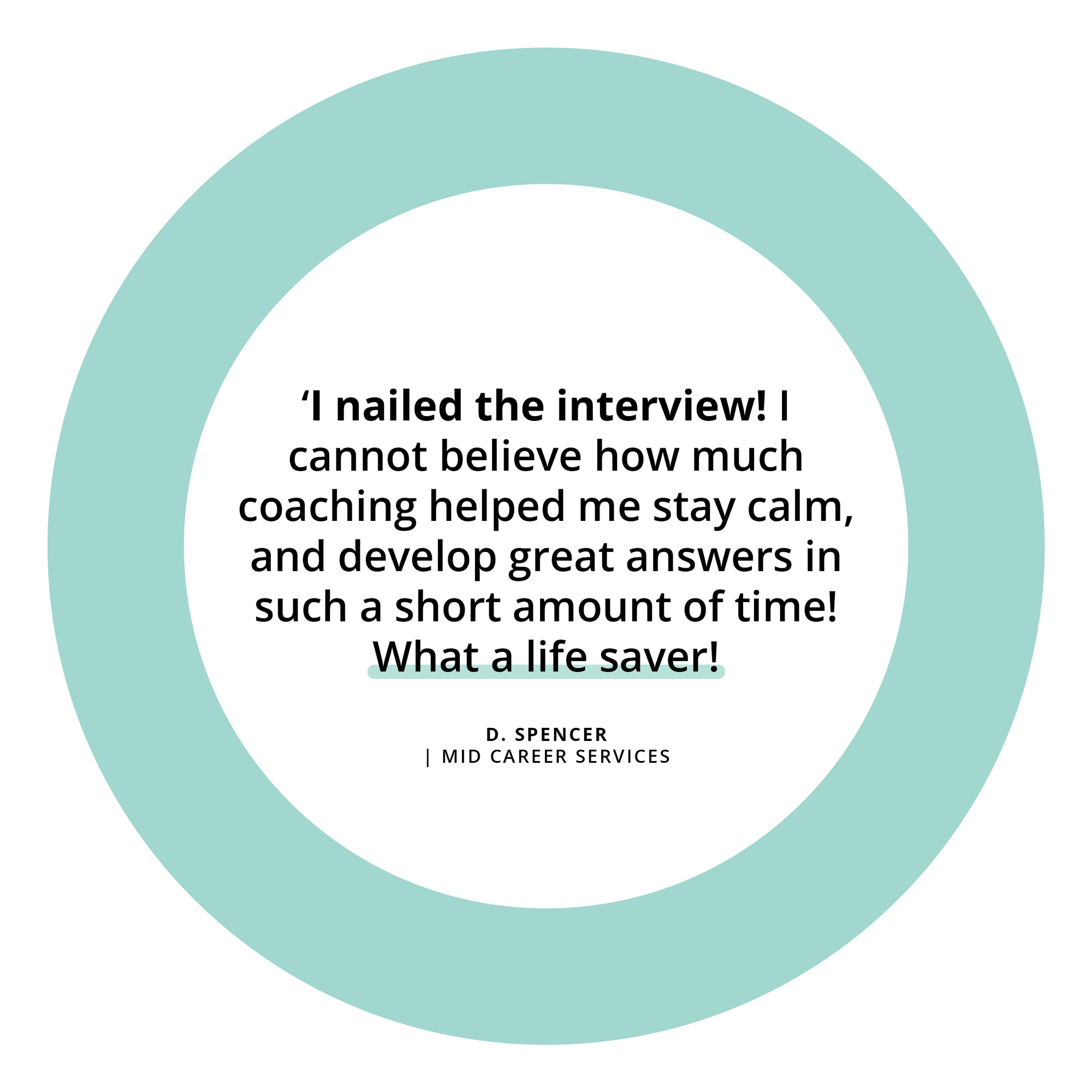 teal circle with client testimonial in the center