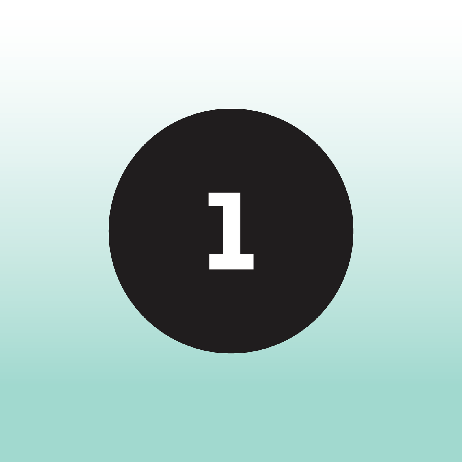 teal gradient background with a black circle and the number 1 in white in the center