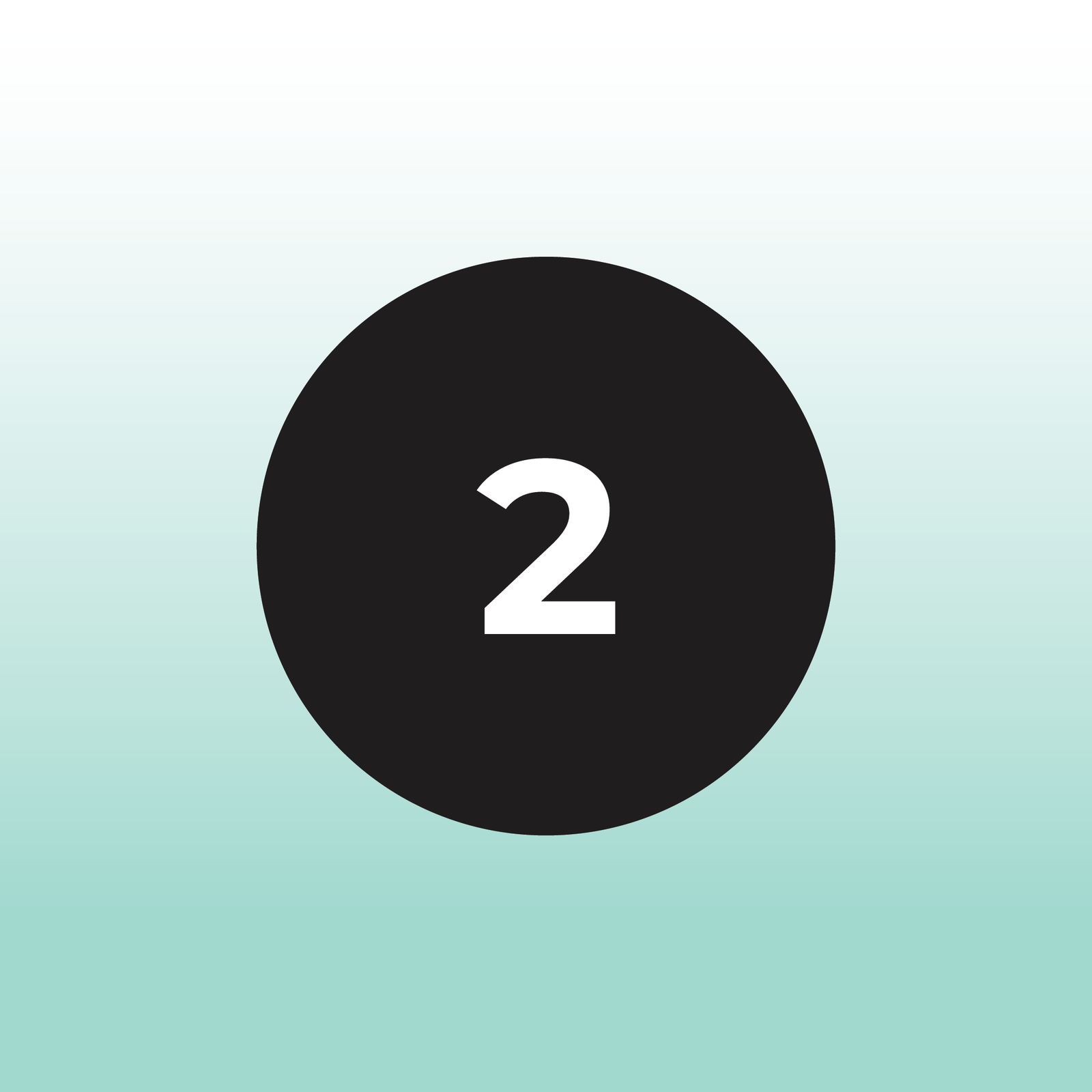 teal gradient background with a black circle and the number 2 in white in the center