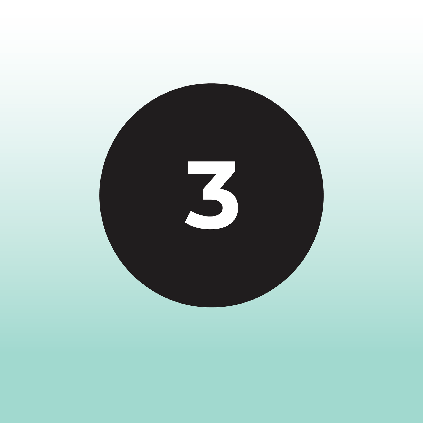 teal gradient background with a black circle and the number 3 in white in the center
