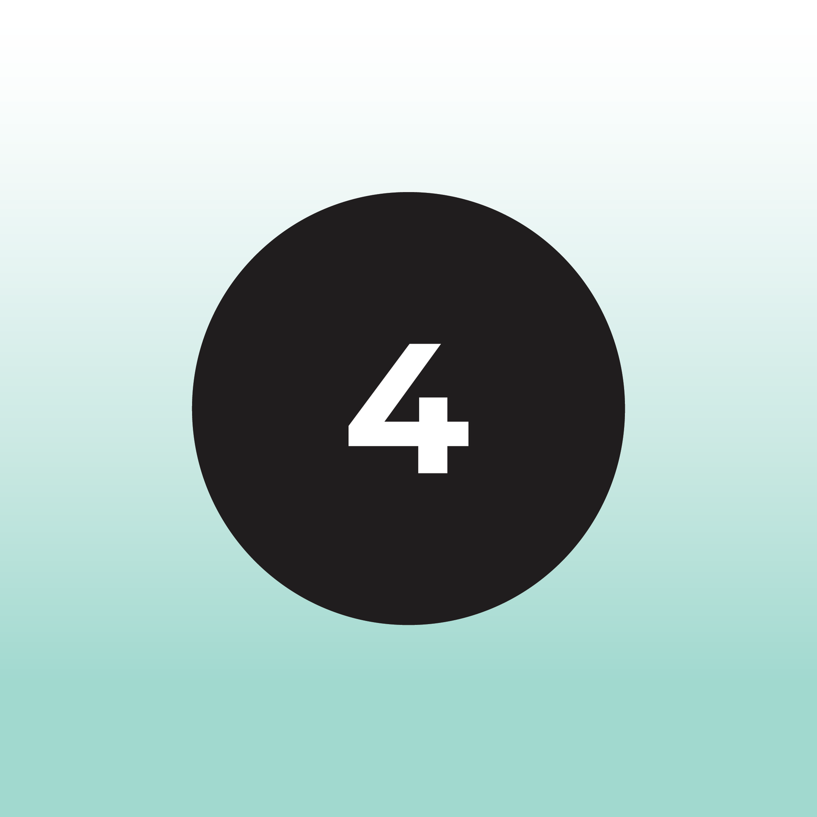 teal gradient background with a black circle and the number 4 in white in the center