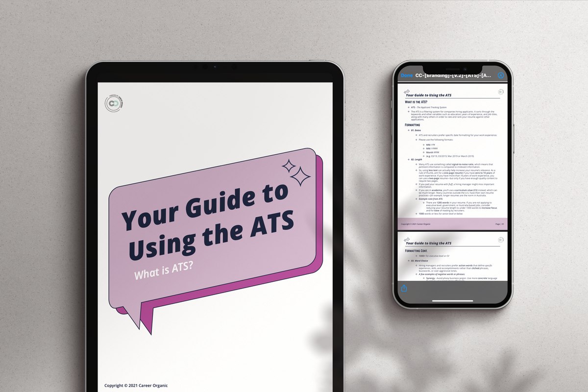an iphone and ipad on a neutra background with plant shadows, their screens displaying a free resource called your guide to using the ats